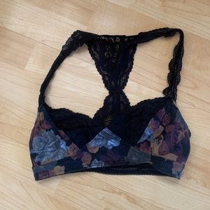 Free People Black Lace Floral Racerback Bralette